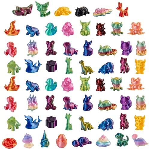 Mtbricey 50Pcs 3D Printed Mini Animal Figures 3D Printed Fidget Toys Cute Small Animal Models for Adults Desk Decor Collectibles Photography Props and Fidget Toys (A)