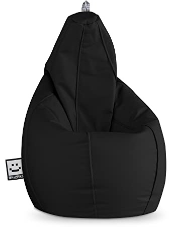HAPPERS Puff Pera para Salón y Dormitorio con Relleno | Polipiel Alta Resistencia | Sillón Relax Ergonómico Infantil y Juvenil | Puff para Leer y Jugar | Negro 130x75 XL