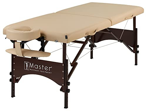 Master Massage 71 cm Argo Mobile Massage Table Foldable with Walnut Wood Legs and Carry Bag Package Portable Massage Table Treatment Bed Wooden Legs, Cream