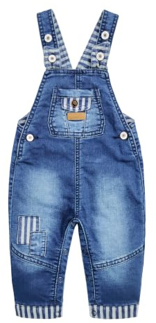KIDSCOOL SPACE - Monos de mezclilla con parche para el cambio de pañales fáciles de cambiar de pañal para bebés y niños, azul, 12-18 meses