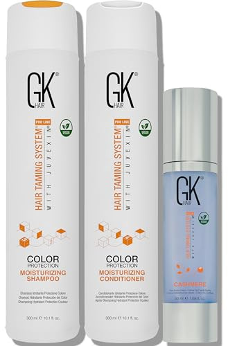 GK HAIR DUO fuktgivande schampo och balsam 300 ml + kashmirkräm 50 ml – fuktgivande, krusningskontroll och glans – för torrt, färgat och skadat hår