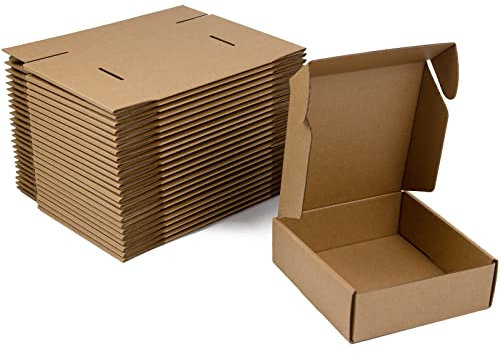 Sodissa 6x6x2 Inches Shipping Boxes Pack of 25, Brown Corrugated Cardboard Boxes for Small Bussiness, Packing and Mailing