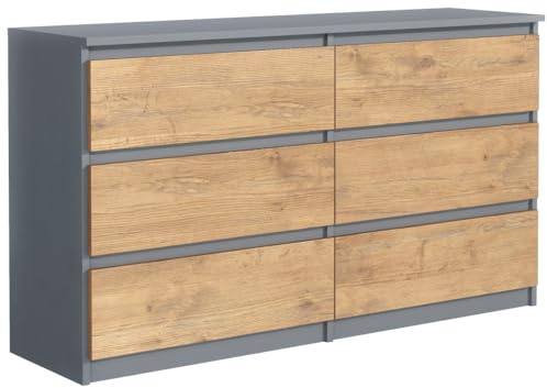 MebLocker byrå med 6 lådor 120 cm, perfekt för vardagsrum, sovrum, barnrum, ungdomsrum och kontor, modern elegant lösning för snygg förvaring och organisering (antracit) | Modern byrå, förvaringsskåp, skänk vardagsrum, byrå för sovrum, skåp med lådor 120 x 78,5 x 39 cm