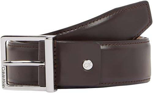 Calvin Klein Uomo Cintura Sleek Square in Pelle, Marrone (Dark Brown Smooth), 125 cm