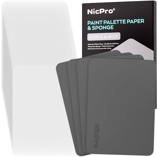 Nicpro 4 éponges et Recharge de 100 Feuilles de Papier pour Palette humides, conçues pour Rester humides pour économiser Les peintures et pour la Peinture Miniature et modèle, Peinture Acrylique