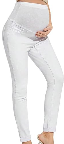 GZYshoyao mammajeans skinny jeans för gravida kvinnor graviditetsjeans långa mammabyxor jeans byxor slitna jeans moderskap jeans jeans jeans leggings för graviditet mammajeans jeggins, 02-vit, M