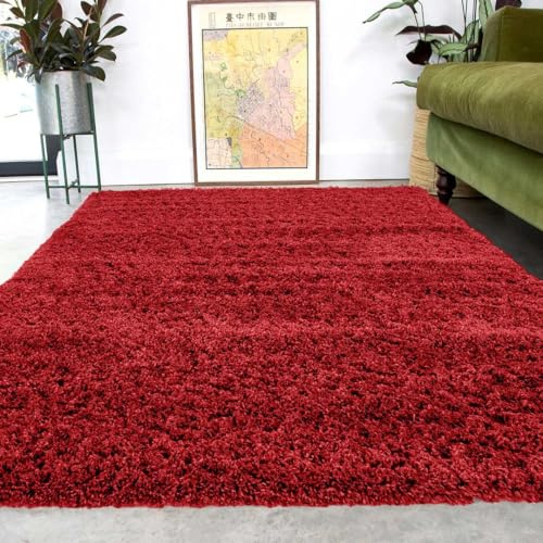 Super Soft Shaggy Red Living Room Area Rugs Luxury High Pile Fluffy Modern Durable Thick Bedroom Rug Plush Carpet Shag Nursery Mat Comfort Hallway Rugs 120cm x 170cm