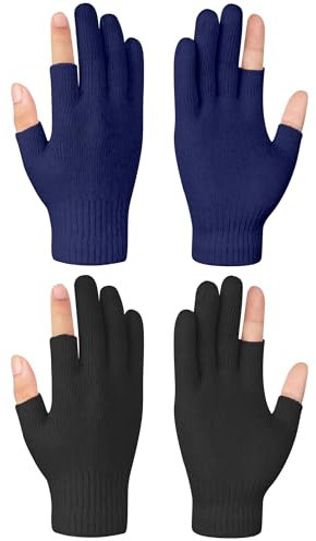 Becellen 2 Paare Fingerlose Handschuhe, Winter Thermo Halb Finger Strickhandschuhe Dehnbare Warme Handschuhe für Damen und Herren