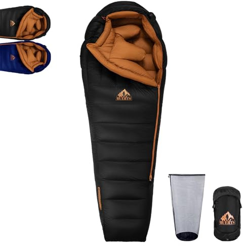 BUERTS ultralight down sleeping bag for -7℃ to -24℃,xxl large size adult winter sleeping bag,0 degrees lightweight and portable,suitable for hiking,camping,outdoor,road trip. (-7℃, Black)