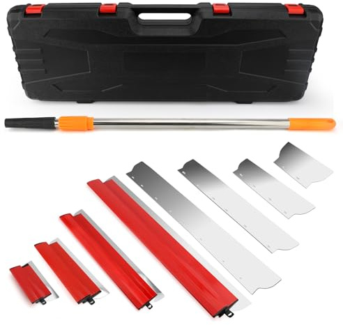 Flächenspachtel Set, 250mm, 400mm, 600mm, 800mm Spachtel Werkzeug mit Ergonomischem Griff, Edelstahl Trockenbau Spachtel Set für Große Konstruktionen, Wänden, Decken