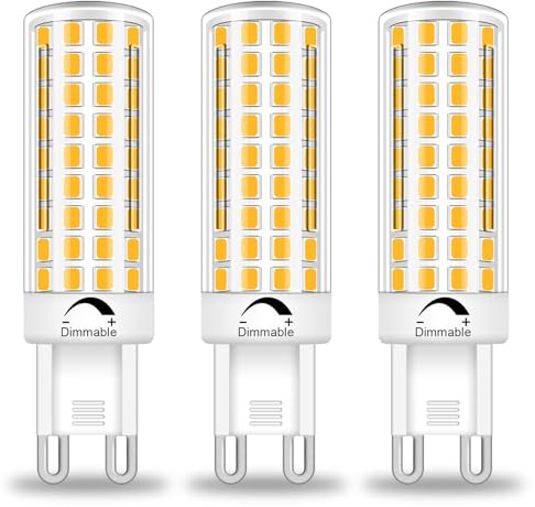 Dimmable G9 LED Bulb 3000K Warm White, T4 G9 6W Replacement for 60 Watts Halogen, Ceramic Bi Pin Base, 120V 600 Lumen G9 Light Bulbs for Chandelier (3 Pack)