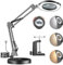 Jubaopen Lente Ingrandimento con Luce, 10X Lampada con Lente di Ingrandimento, 2 in 1 Lampada d'Ingrandimento Base Larga e Clip, 5 Modalità Colore, Lampada d'Ingrandimento Flessibile a Collo d'Oca