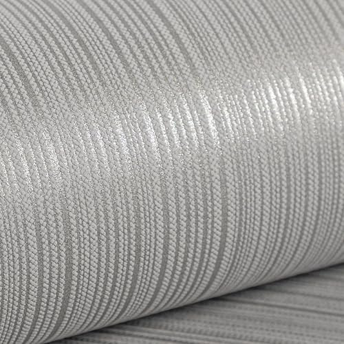 Anttyscar Mix Plain Stripe Textured Thick 3D Embossed Modern Minimalist Wallpaper Roll - Striped Flocking Wallcoverings Vertical Stripes for Bedroom Living Room Lounge Hall Grey