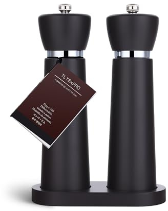 TLYSXPRO Set Macina Sale e Pepe in Legno – Macinapepe e Macinasale Manuali in Legno di Faggio con Macina in Ceramica Regolabile – Per Cucina e Tavola – Altezza 21 cm, Cioccolato