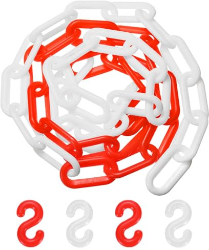 M METERXITY Cadenas De Barreras Plásticas, Longitud De 5 Pies Cadena De Seguridad Plástica Impermeable Roja Y Blanca Con Hebilla En Forma De S Para Control De Multitudes/Ascensor