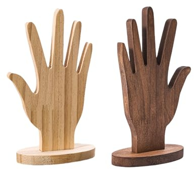 Uqezagpa 2 elegantes soportes de madera con forma de mano para exhibición de joyas, anillos elegantes para el hogar y la tienda