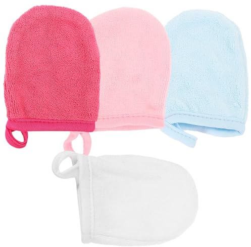 PRETYZOOM Moufles de Nettoyage Visage en 4 Pièces, Doux et Réutilisables, pour Démaquillage et Nettoyage Délicat Peau Couleur Aléatoire