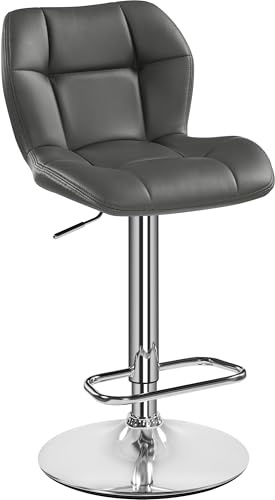 Yaheetech Bar Stool, PU Leather Breakfast Bar Chair, Swivel Height Adjustable Barstools, Counter Stools with Backrest for Home Kitchen, Restaurant, Grey