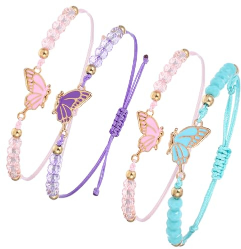 Jeffdad 2Pairs Butterfly Friendship Bracelets, Adjustable BFF Bracelets Best Friend Bracelet for 2, Handmade Charm Friendship Bracelet Jewelry Gifts for Women Couples Friends