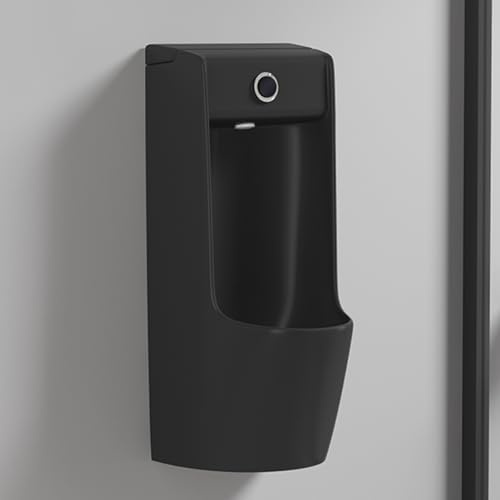 Väggmonterad svart keramisk urinoar för män - Dual Mode Sensor & Handpress - Platsbesparande badrumsarmatur för moderna toaletter och kommersiella utrymmen