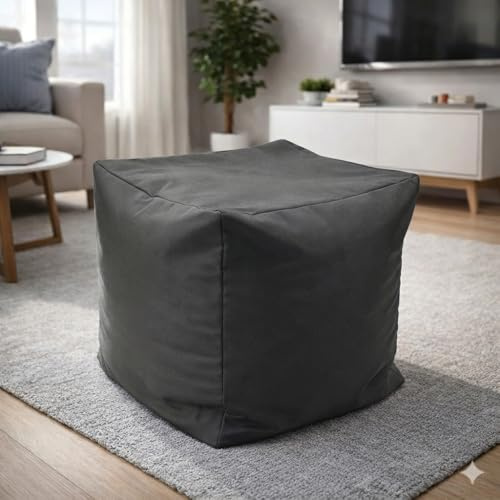 Artistic Fashionista Limited Waterproof Bean Bag Footstool Cube 40x40x40cm – Indoor Outdoor Garden Pouffe Ottoman Seat, Durable Weather-Resistant Fabric, Lightweight Foot Rest Stool (Dark Grey)