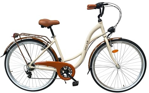 Dallas Bike Fahrrad 28 Zoll - Cityrad Herren Damen - 7-Gang Schaltung - Leicht Alurahmen Gepäckträger - City Alu Creme Braun