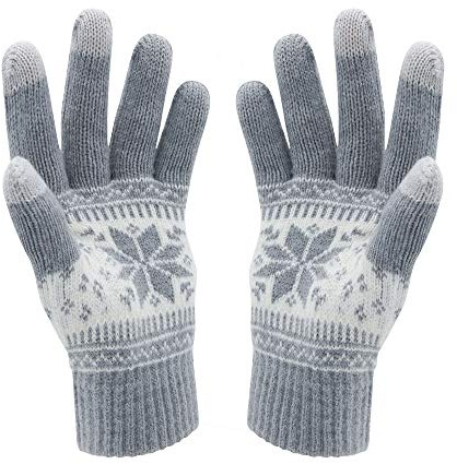 HOTER® Winter Lover Snow Print Keep Warm Touch Screen Gloves - Women Grey 20CM