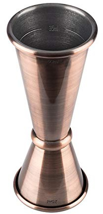 Buddy's Bar - Vaso medidor doble de 2,5cl/5cl, vaso medidor de acero inoxidable macizo con aspecto de cobre antiguo, apto para alimentos, vaso medidor jigger para medir ingredientes de cócteles