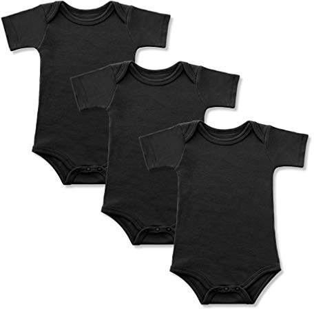 BINIDUCKLING Baby Bodysuit Short Sleeve Romper Pack-3 Black 9M