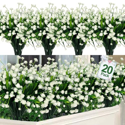 20 Bundles Artificial Flowers for Outdoors, Summer Spring Grass Camellia