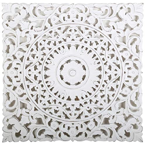 Casa Moro Orientalisches Holz Wandbild Mandala Ramez 55x55 cm Shabby Chic weiß handgeschnitzte Wand-Dekoration zum Hängen & Stellen als Fensterdeko | MD1009