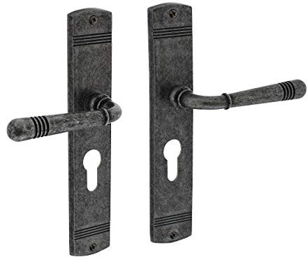 MS Beschläge Langschildgarnitur Zamak Türdrücker Antik Grau Türbeschlag Schildgarnitur Fenstergriff Modell Wolfsburg (Profilzylinder)