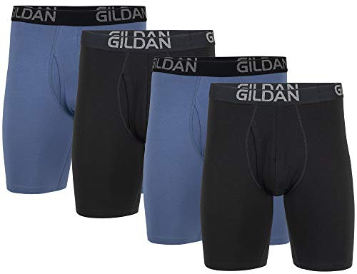 Gildan Men's Underwear Cotton Stretch Boxer Briefs, Multipack, Black Soot/Slate Blue (4-Pack), X-Large