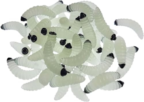 50Pcs 1Inch Silicone Soft Maggot Worm Soft Artificial Bread Worm Fishing Lure (Luminous)