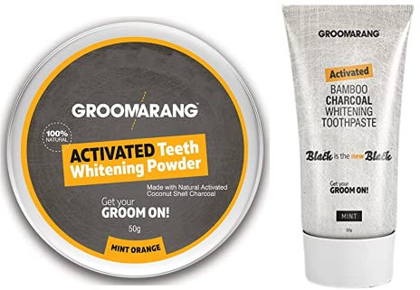 Teeth Whitening Powder GROOMARANG® Activated Charcoal Powder & Charcoal Toothpaste - 100% Natural & Vegan Friendly