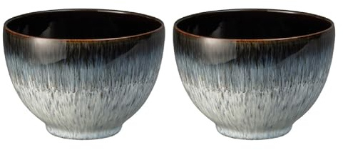 Denby - Halo Deep Noodle Bowls Set of 2 - Reactive Glaze Dishwasher Microwave Safe Crockery 900ml - Black, Grey Ceramic Stoneware Tableware - Chip & Crack Resistant Soup Bowls