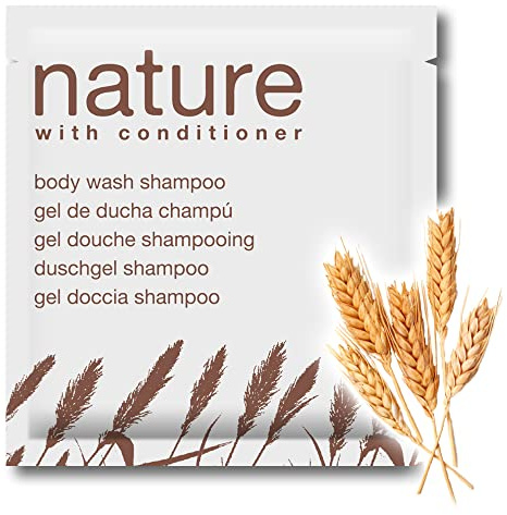 GPQ - Gel/Shampooing 2en1 NATURE 8 gr. | 400 Und. | 93% Natural Origin | Amenities avec Après-shampooing, Sans Parabènes | Hôtel, B&B, Gîte Rural, Camping, Croisière... | Fabriqué dans l’UE
