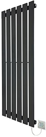 King Black Electric Vertical Radiator 1250mm (h) x 440mm (w) - 600w Thermostatic Element (Pre-Filled)