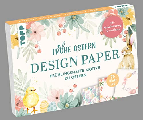 Design Paper Frohe Ostern A5. 75 Feste Motivpapiere A5 in 25 Designs. Mit Handlettering-Grundkurs, Yellow