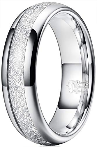 Three Keys Jewelry Womens 4mm 6mm 8mm Unique Tungsten Hunting Viking Meteorite Carbide Ring Inlay Wedding Band Gifts Bands Rings for Women Silver