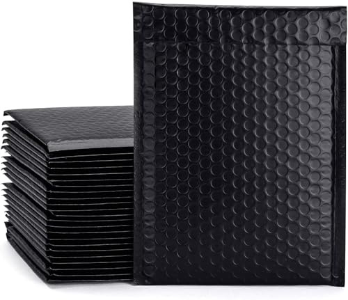 Bubble Mailers 100 Pack, Metallic Foil Bubble Mailer Waterproof Self Seal Shipping Gold Silver Black or Pink, Padded Envelopes for Mailing Packaging (Black, 120x165mm)