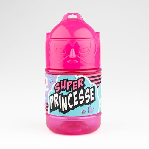 Personalisierte Kinder-Trinkflasche mit Strohhalm – Super Prinzessin, Rosa