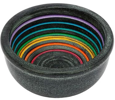 NKlaus ciotola per incenso in pietra ollare anelli chakra grigio/arcobaleno 11x5cm bruciaincenso 15013
