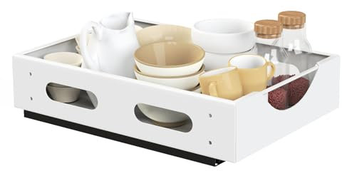 Yawinhe Teleskopschublade, Ausziehbarer Schrank Organizer, Slide out Cabinet Küche, Korbauszug Küchenschrank mit Griff, Kein Bohren, 38.5x27.5x8cm, Weiß