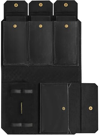 SONGMICS HOME RONNE Collection - 3 Watch Pouch, Watch Travel Case, Woven Embossed PU Leather, Portable Watch Storage Organiser, 22 x 14.5 x 4.5 cm, Gift Idea, Ink Black JWB018B01