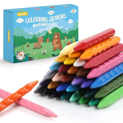 ECHOCUBE Triangular Colored Crayons for Kids - 36 Washable Wax Crayons - Non-Toxic, Art Craft Supplies for Age 3+