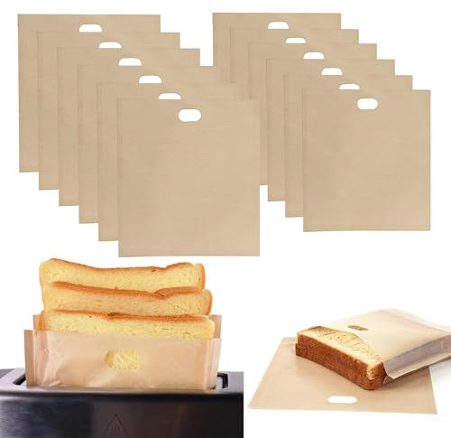 Non-Stick Wiederverwendbare Toastabags, 12 Stück Teflon Toaster Beutel, Toaster Bags, Antihaft Toasttaschen für Toast PizzastüCke KäSesandwiches Snacks Chicken Nuggets