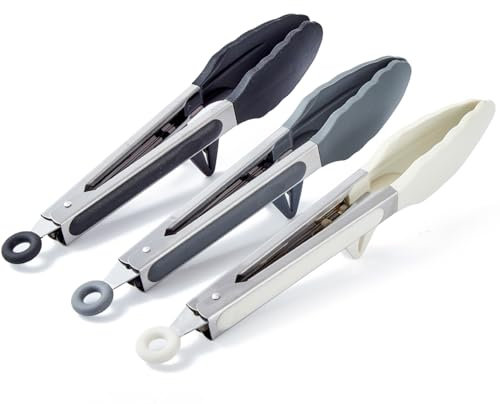 Pinze Cucina Silicone, 23cm Pinza Barbecue Acciaio Inoxe per Spaghetti Insalata BBQ Carne Pasta(Nero, Bianco, Grigio)