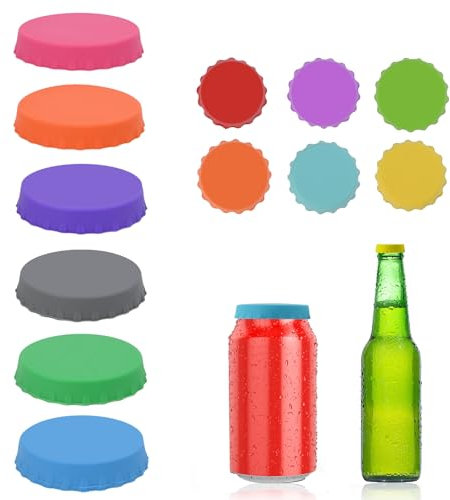 12pcs Drink Can Lids Silicone, Color Can Covers, Reusable Drink Covers Anti Spike-Two Sizes, Preserving Lids,Dust And Leak Proof Bottle Stopper For Beer, Beverage Cans And Glass Bottles