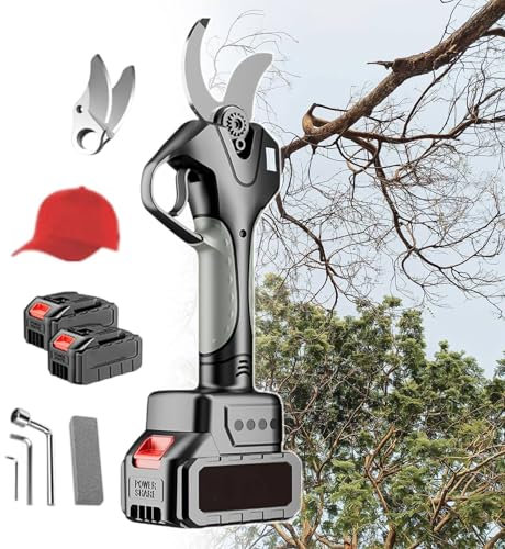 YLANMEI Tijeras de podar eléctricas con 2 baterías Recargables y pértiga Extensible, podadora de jardín telescópica de Mango Largo, Tijeras de Ramas de 45 mm de diámetro de Corte